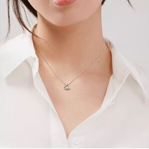 Tiffany & Co. Silver Open Heart Necklace/16” chain.Pouch, gift box&bag included